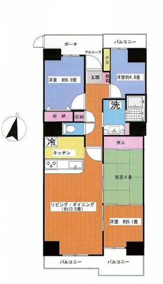 Floor plan. 4LDK, Price 16.8 million yen, Occupied area 87.42 sq m , Balcony area 12.91 sq m