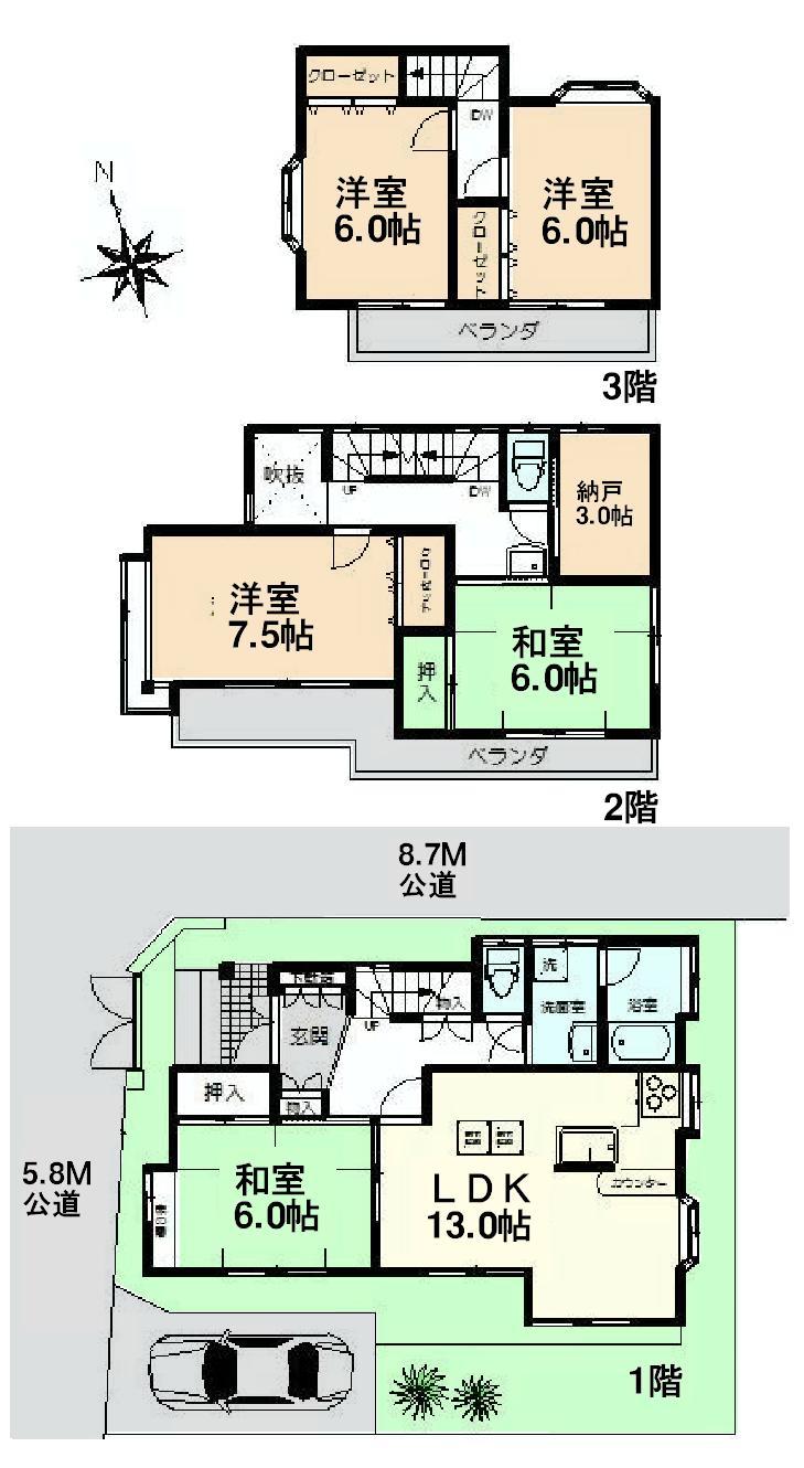 Floor plan. 19,800,000 yen, 5LDK + S (storeroom), Land area 102.75 sq m , Building area 117.57 sq m