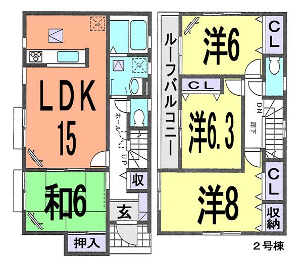 Floor plan. (Building 2), Price 26,800,000 yen, 4LDK, Land area 116.1 sq m , Building area 98.94 sq m