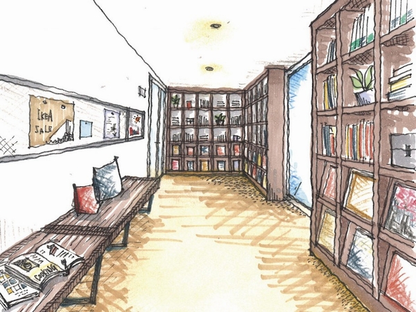 Shared facilities.  [Book Gallery] Book gallery aligned versatile from the magazine to the new book, As just like a small bookstore. The genre is cooking, Travel, hobby, Sports such as, Really different. And in the evening of the menu and on the weekends of play tips, It is the source of the idea to extend the life. (Rendering Illustration)