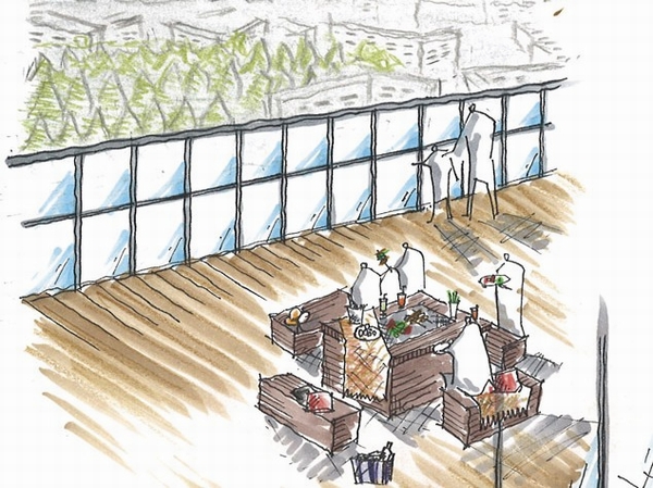 Shared facilities.  [Roof terrace] Barbecue-consuming hand, Easy-to-feel free to immediately if here. Once you purchase the ingredients at Ito-Yokado and Costco also said the home of the kitchen, To the roof of the roof terrace. (Rendering Illustration)