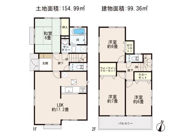 Floor plan. (3 Building), Price 31,800,000 yen, 4LDK, Land area 154.99 sq m , Building area 99.36 sq m