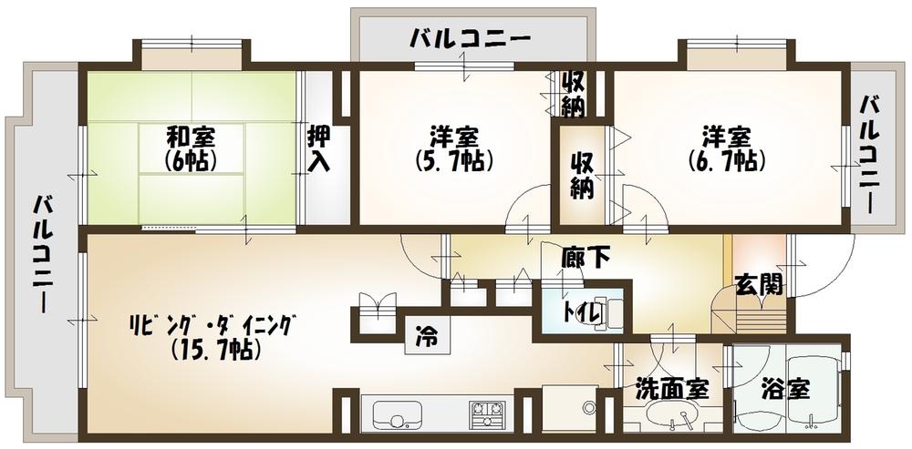 Floor plan. 3LDK, Price 11.3 million yen, Occupied area 76.85 sq m , Balcony area 14.3 sq m