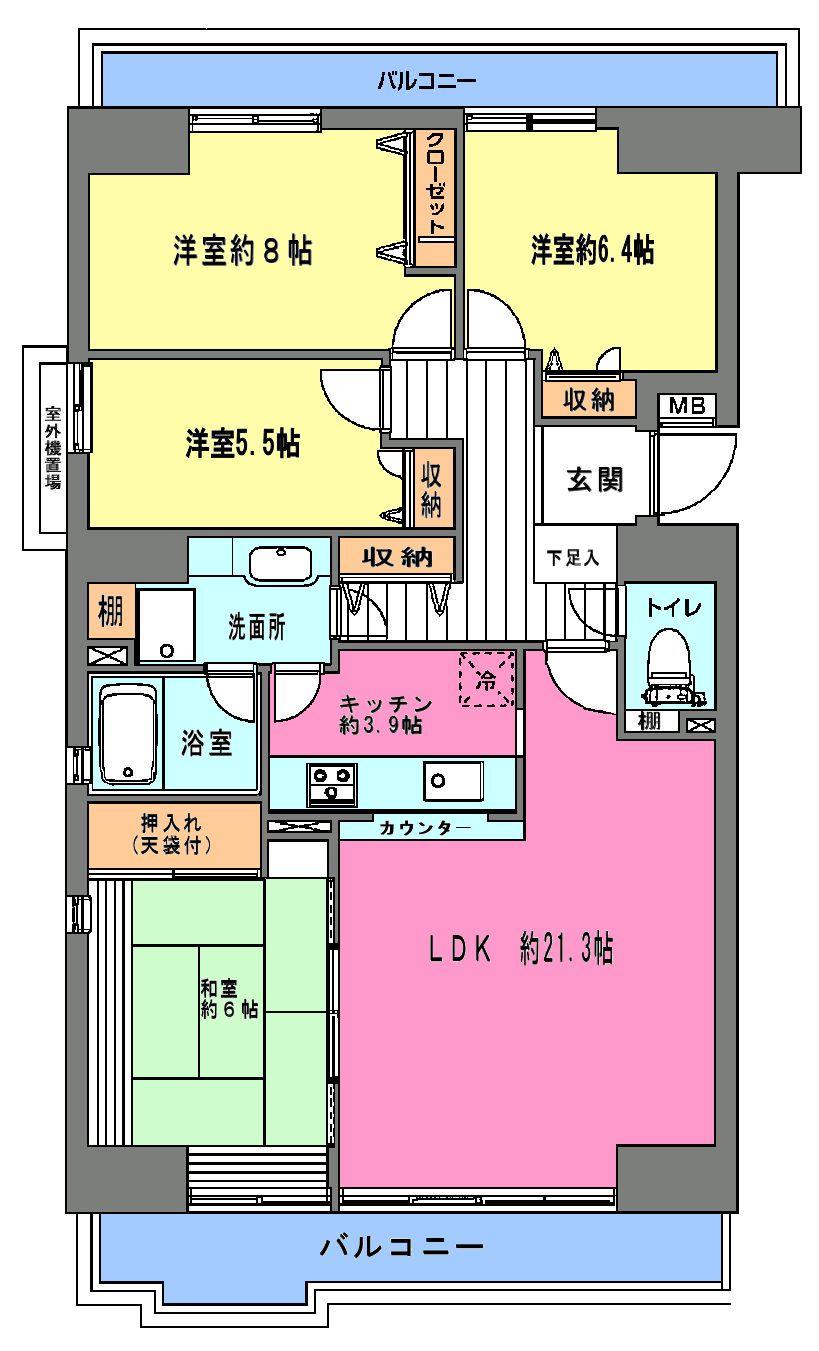 Floor plan. 4LDK, Price 23.8 million yen, Footprint 103.62 sq m , Balcony area 17.54 sq m