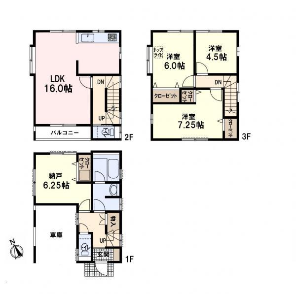 Floor plan. 24,900,000 yen, 3LDK+S, Land area 62.54 sq m , Building area 108.69 sq m floor plan