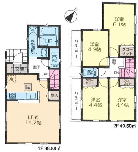 Floor plan. 25,800,000 yen, 4LDK, Land area 94.58 sq m , Building area 79.38 sq m