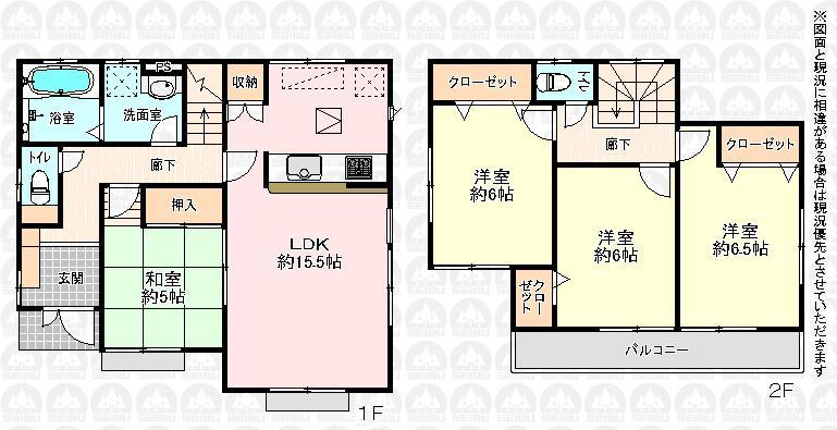 Floor plan. (5 Building), Price 37,800,000 yen, 4LDK, Land area 104.32 sq m , Building area 96.05 sq m