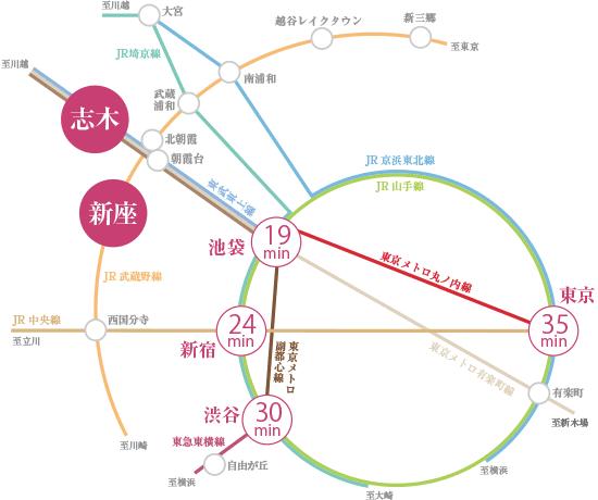 19 route map Tobu Tojo Line from "Shiki" station to "Ikebukuro" station minutes. 35 minutes until the "Tokyo" station. Direct-dial Yurakucho, Including Fukutoshin, A possible transfer to a variety of routes, Smart commuting access to be able to. 