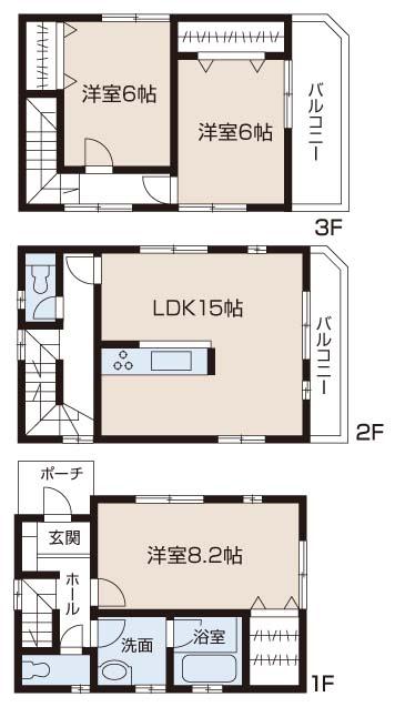 Floor plan. (A-1 Building), Price 33,800,000 yen, 3LDK, Land area 61.66 sq m , Building area 94.39 sq m