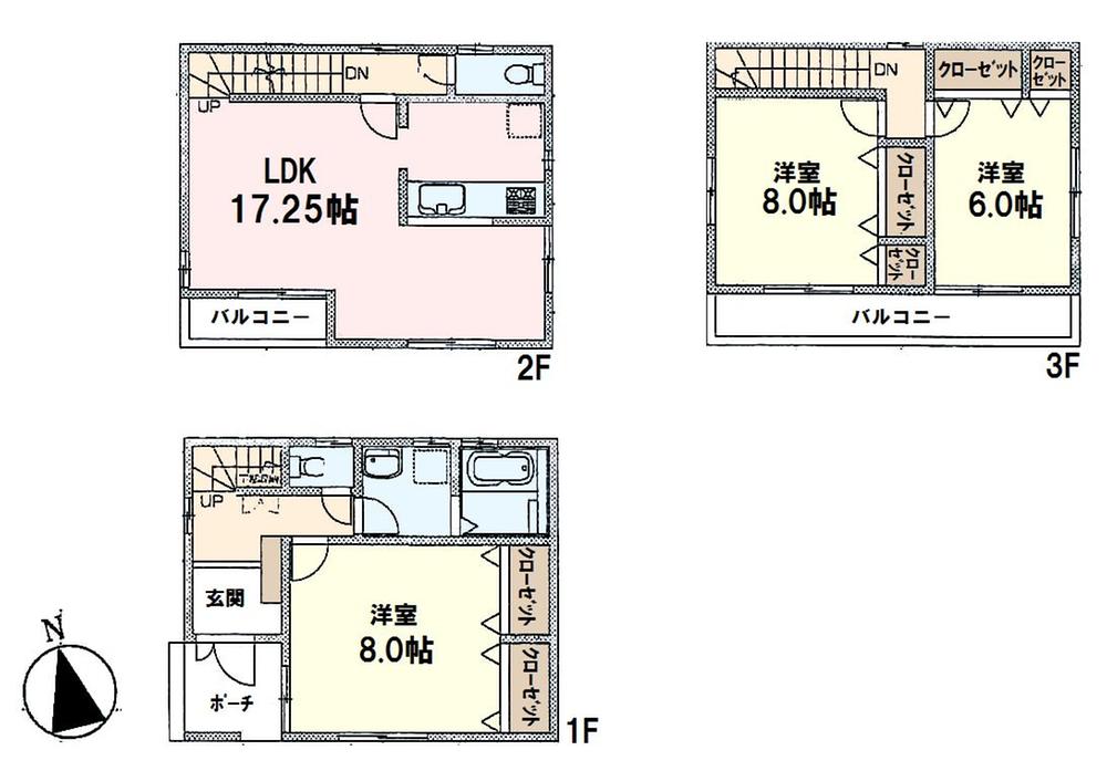 Floor plan. (3 Building), Price 27,800,000 yen, 3LDK, Land area 75.28 sq m , Building area 99.78 sq m