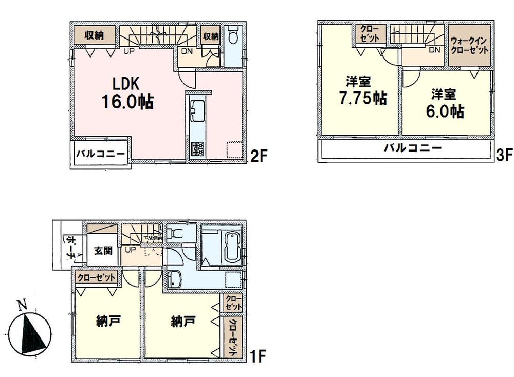 Floor plan. (Building 2), Price 26,800,000 yen, 2LDK+2S, Land area 74.42 sq m , Building area 102.67 sq m
