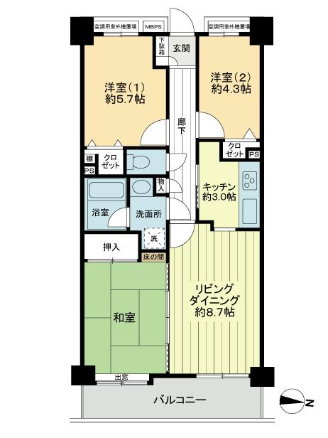 Floor plan. 3LDK, Price 12.3 million yen, Footprint 62 sq m , Balcony area 7.42 sq m