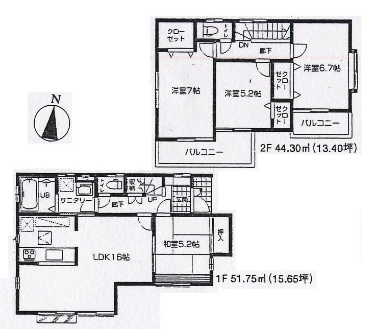 Floor plan. (1 Building), Price 36,800,000 yen, 4LDK, Land area 96.21 sq m , Building area 96.05 sq m