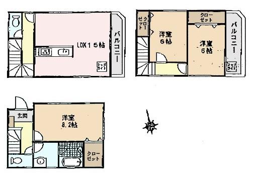 Floor plan. (1 Building), Price 33,800,000 yen, 3LDK, Land area 61.66 sq m , Building area 92.32 sq m