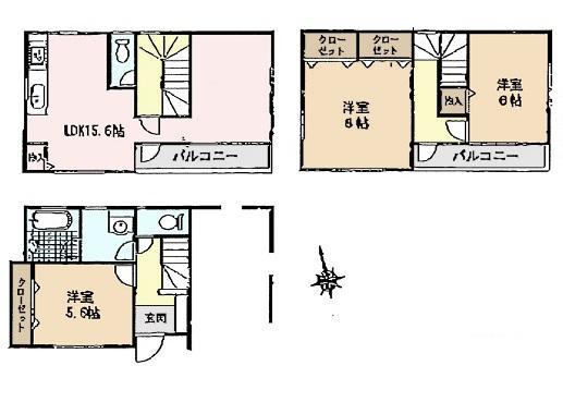 Floor plan. (5 Building), Price 33,800,000 yen, 3LDK, Land area 60.85 sq m , Building area 101.43 sq m