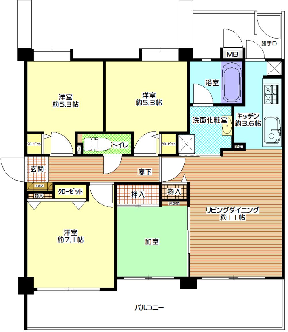 Floor plan. 4LDK, Price 17.8 million yen, Footprint 80 sq m , Balcony area 16.08 sq m