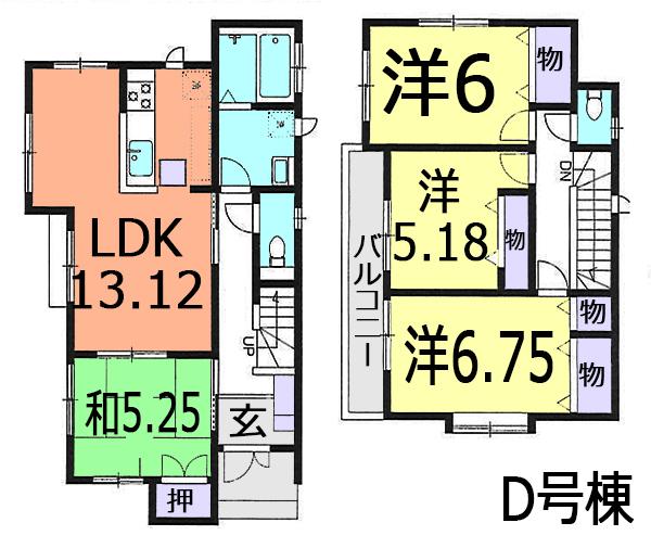 Floor plan. (D Building), Price 28.5 million yen, 4LDK, Land area 102.1 sq m , Building area 91.08 sq m