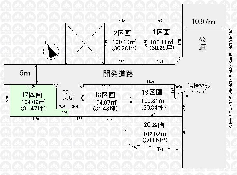 Compartment figure. Land price 17.8 million yen, Land area 104.06 sq m development road: North 5m width