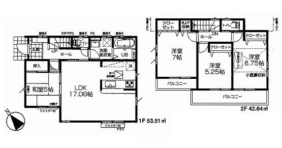 Floor plan. (1 Building), Price 32,800,000 yen, 4LDK, Land area 114.04 sq m , Building area 96.15 sq m