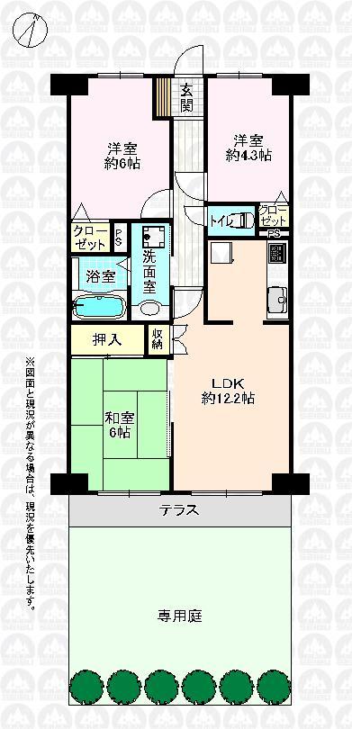 Floor plan. 3LDK, Price 18,800,000 yen, Occupied area 62.64 sq m , Balcony area 7.54 sq m