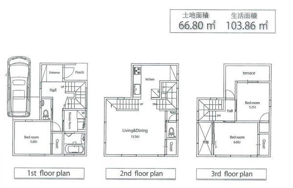 Floor plan. 34,800,000 yen, 3LDK, Land area 66.8 sq m , Building area 96.43 sq m