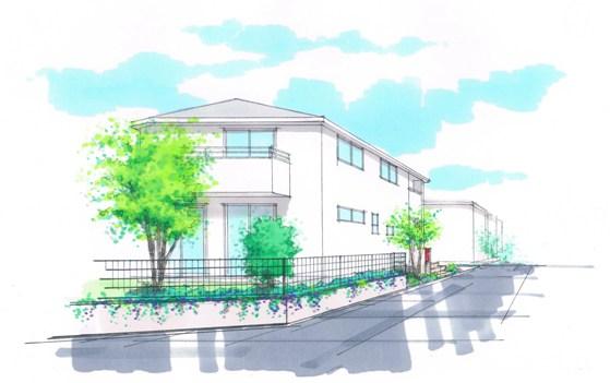 Cityscape Rendering. breeze garden (Breeze Garden) in the garden so that the wind comes off continuously placed in door-to-door, Zone where you can enjoy the garden with personality in every family <streets Rendering>