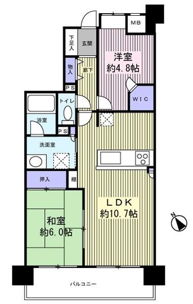 Floor plan. 2LDK, Price 10 million yen, Occupied area 56.67 sq m , Balcony area 9.57 sq m