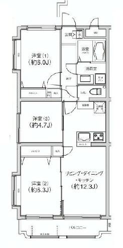 Floor plan. 3LDK, Price 25,700,000 yen, Occupied area 64.35 sq m , Balcony area 6.46 sq m
