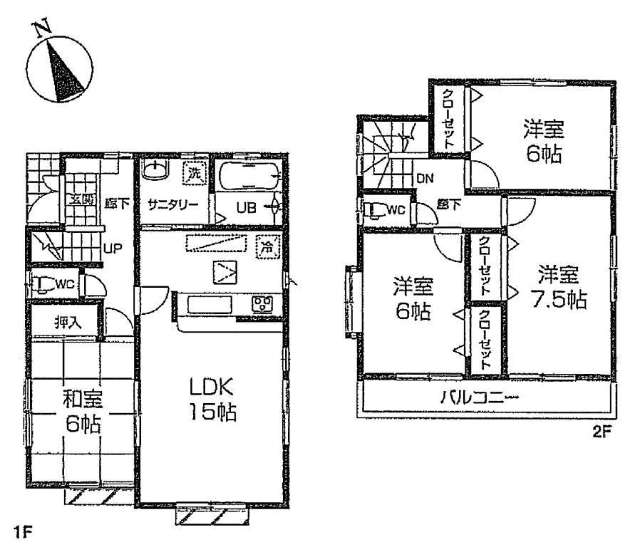 Floor plan. (6 Building), Price 44,800,000 yen, 4LDK, Land area 100.08 sq m , Building area 96.88 sq m