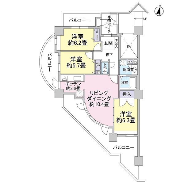 Floor plan. 3LDK, Price 25,500,000 yen, Occupied area 72.19 sq m , Balcony area 36.27 sq m floor plan