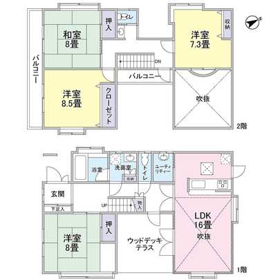 Floor plan. Utility space to 4LDK type  ~ Wood deck terrace there ~