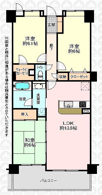Floor plan. 3LDK, Price 21.5 million yen, Occupied area 70.75 sq m , Balcony area 9.64 sq m floor plan