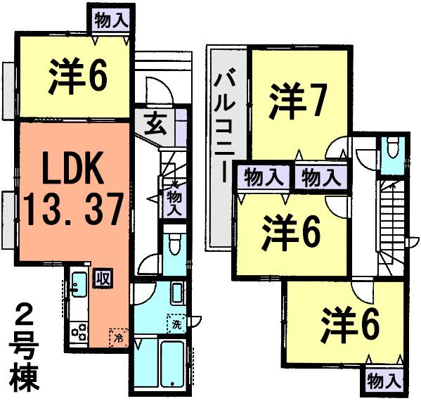 Floor plan. (Building 2), Price 26,800,000 yen, 4LDK, Land area 124 sq m , Building area 94.81 sq m