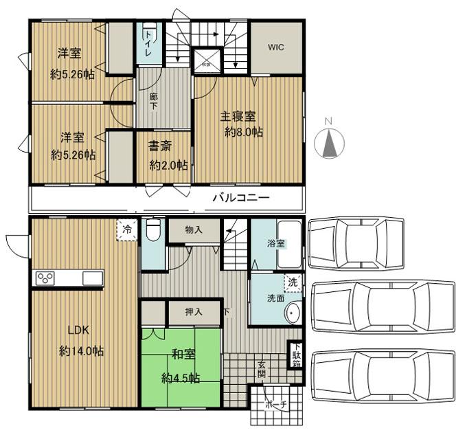 Floor plan. 26,800,000 yen, 4LDK + S (storeroom), Land area 173.54 sq m , Building area 105.16 sq m wallpaper is fashionable, It can also be divided into two rooms!