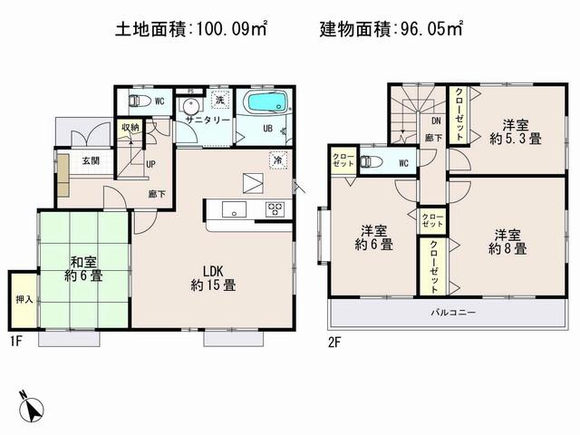 Floor plan. (3 Building), Price 38,800,000 yen, 4LDK, Land area 100.09 sq m , Building area 96.05 sq m