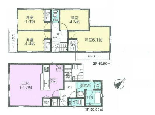 Floor plan. (Building 2), Price 29,800,000 yen, 4LDK, Land area 100.45 sq m , Building area 79.38 sq m