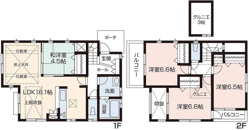 Floor plan. (1 Building), Price 36,800,000 yen, 4LDK, Land area 100.11 sq m , Building area 96.48 sq m