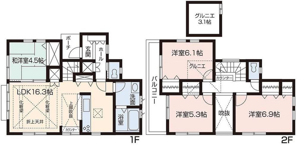 Floor plan. (9 Building), Price 33,800,000 yen, 4LDK, Land area 100.22 sq m , Building area 96.47 sq m