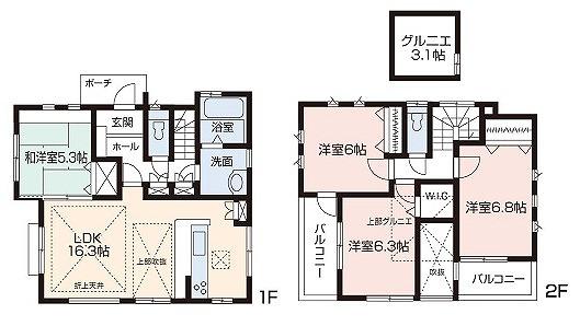 Floor plan. (20 Building), Price 35,800,000 yen, 4LDK, Land area 100.24 sq m , Building area 96.26 sq m