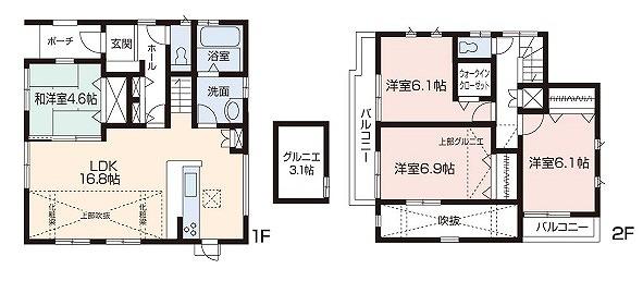 Floor plan. (21 Building), Price 35,800,000 yen, 4LDK, Land area 100.24 sq m , Building area 96.26 sq m