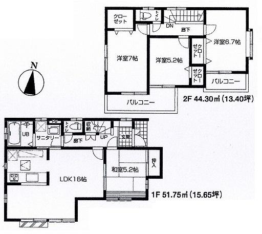 Floor plan. (3 Building), Price 36,800,000 yen, 4LDK, Land area 96.21 sq m , Building area 96.05 sq m