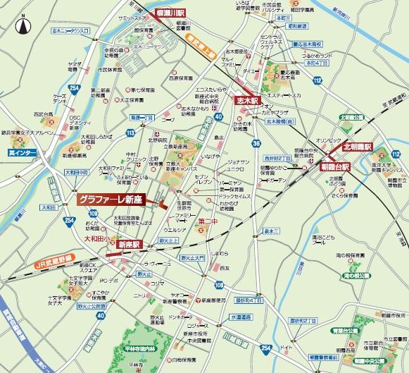 Local guide map. JR Musashino Line "Niiza" station ・ Tobu Tojo Line "Shiki" station, 2 Station 2 lines Available !!