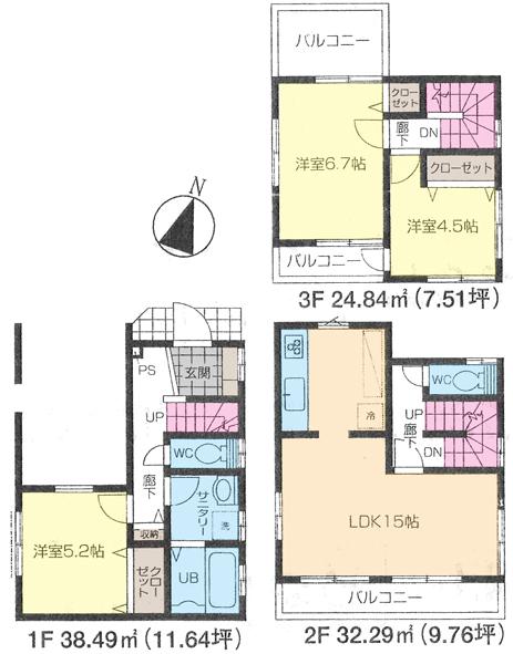 Floor plan. 27,800,000 yen, 4LDK, Land area 66.77 sq m , Building area 95.63 sq m