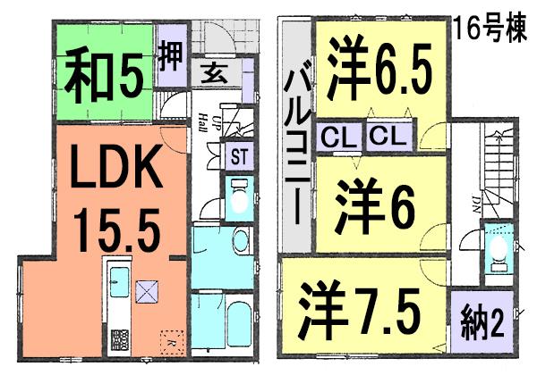 Floor plan. (Phase 2 16 Building), Price 25,800,000 yen, 4LDK, Land area 104.08 sq m , Building area 95.17 sq m