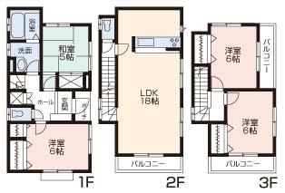Floor plan. (3 Building), Price 27,800,000 yen, 4LDK, Land area 121.75 sq m , Building area 100.19 sq m