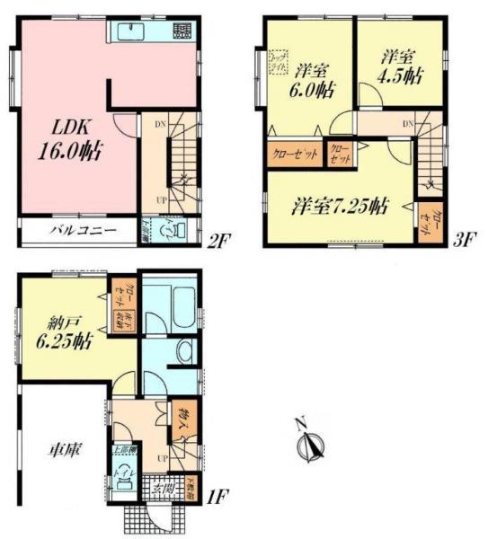 Floor plan. 24,900,000 yen, 3LDK+S, Land area 62.54 sq m , Building area 108.69 sq m