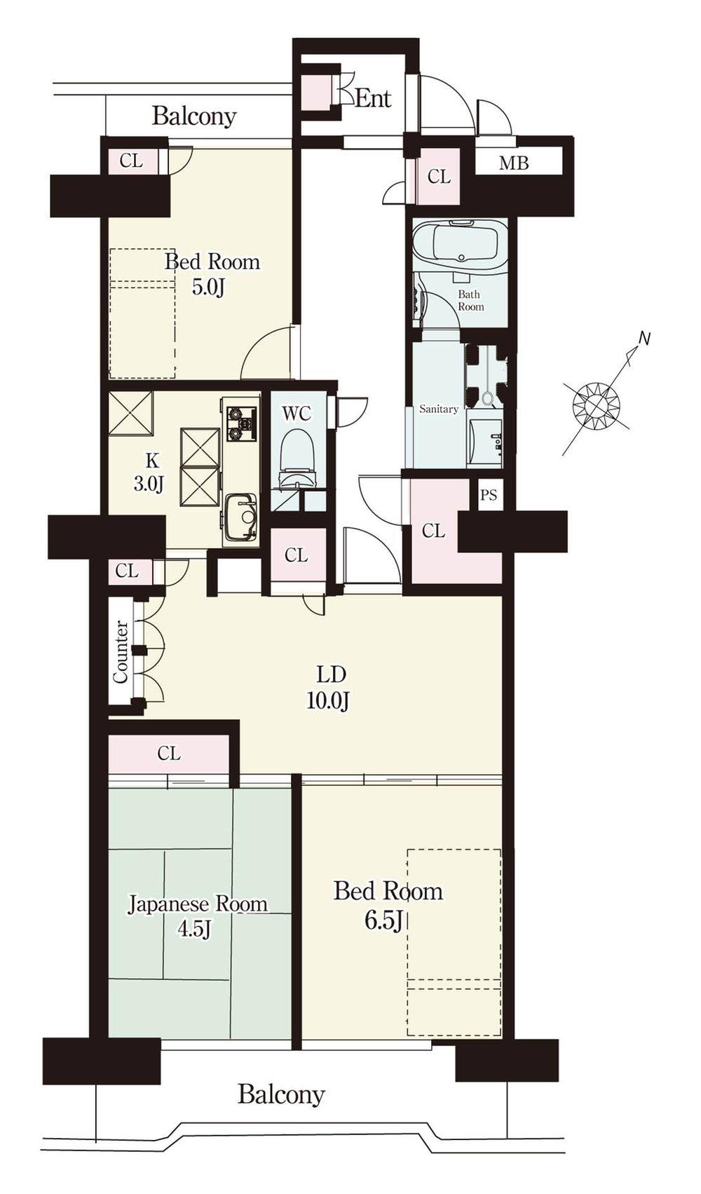 Floor plan. 3LDK, Price 13,900,000 yen, Occupied area 72.71 sq m , Balcony area 9.72 sq m