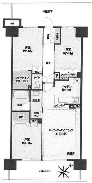 Floor plan. 3LDK, Price 27,800,000 yen, Occupied area 65.78 sq m , Balcony area 10.6 sq m