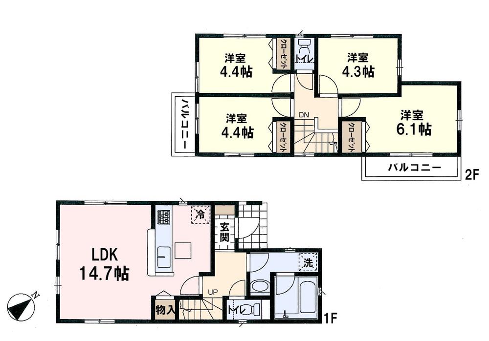 Floor plan. (Building 2), Price 29,800,000 yen, 4LDK, Land area 100.45 sq m , Building area 79.38 sq m