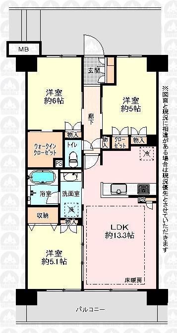 Floor plan. 3LDK, Price 27,800,000 yen, Occupied area 65.78 sq m , Between the balcony area 10.6 sq m floor plan